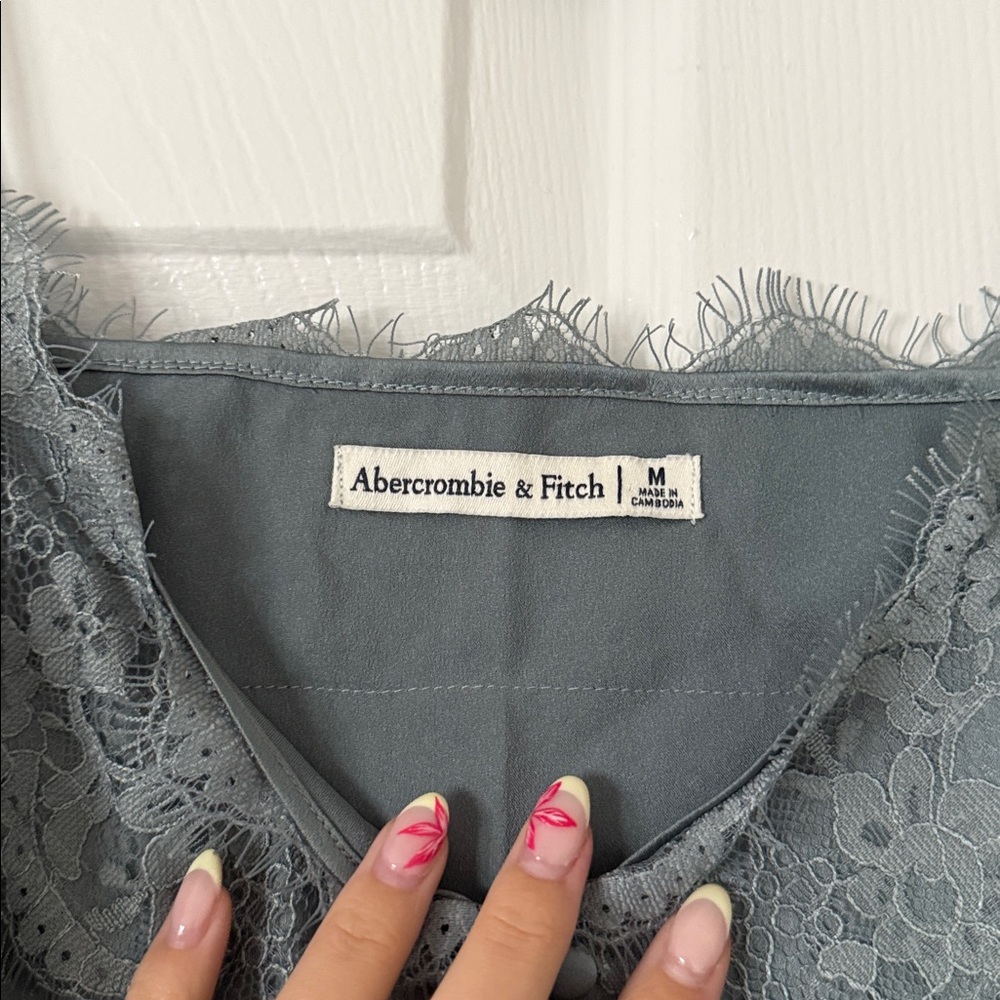 Abercrombie & Fitch Lace-Trim Satin Cami - Blue/Gray - Picture 3 of 4